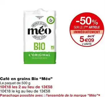 Monoprix Méo café en grains bio offre