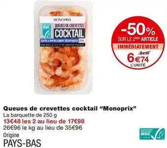 Monoprix Monoprix queues de crevettes cocktail offre