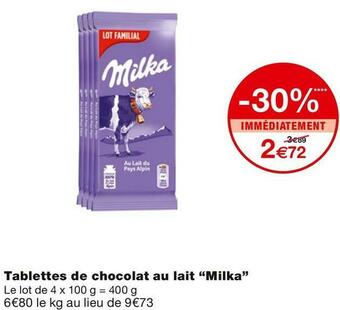 Monoprix Milka tablettes de chocolat au lait offre