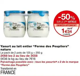 Monoprix Ferme des peupliers yaourt au lait entier nature offre