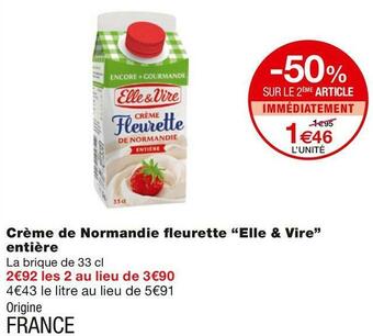 Monoprix Elle & vire crème de normandie fleurette entière offre
