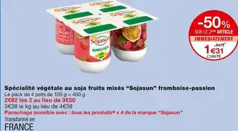 Monoprix Sojasun spécialité végétale au soja fruits mixés framboise-passion offre