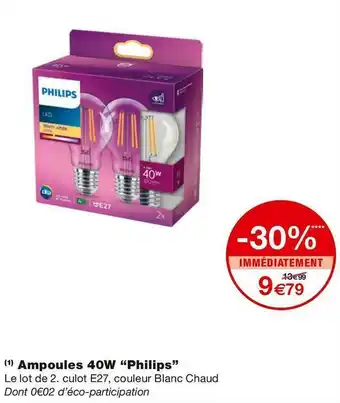 Monoprix Philips ampoules 40w offre