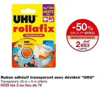 Monoprix Uhu ruban adhésif transparent avec dévidoir offre