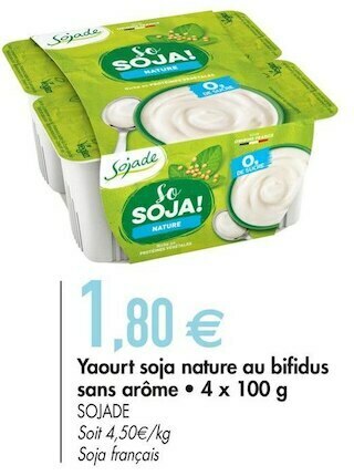 Sojade yaourt soja nature au bifidus sans arôme