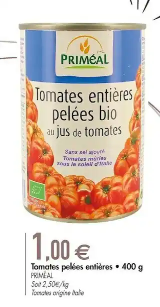 Biomonde Priméal tomates pelées entières offre