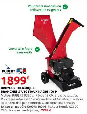 Rural Master Broyeur Thermique Branches & Végétaux Kaori 100 P Pubert offre