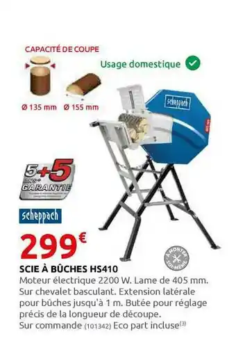 Rural Master Scie à Bûches Hs410 Scheppach offre