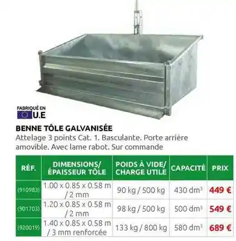 Rural Master Benne Tôle Galvanisée offre