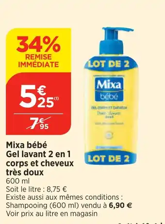 Bi1 Mixa bébé Gel lavant 2 en 1 corps et cheveux très doux offre