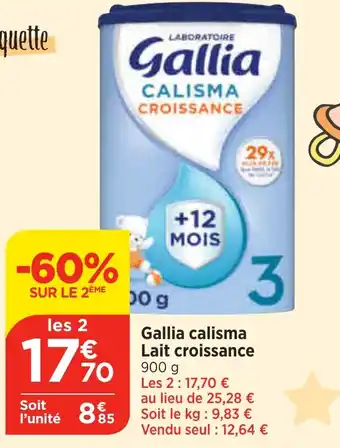 Bi1 Gallia calisma Lait croissance 900 g offre