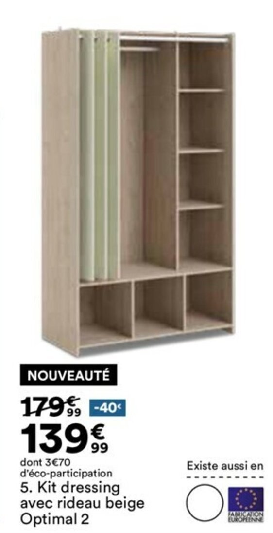 Promo Kit Dressing Avec Rideau Beige Optimal 2 chez BUT