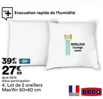 BUT Lot de 2 Oreillers Max'Air 60x60cm offre