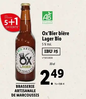 Lidl Ox'Bier Biére Lager Bio offre