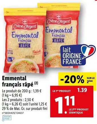 Lidl Emmental Francais Rapé offre