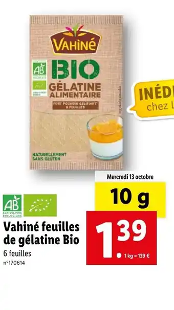 Lidl Vahiné Feuilles De Gélatine Bio offre