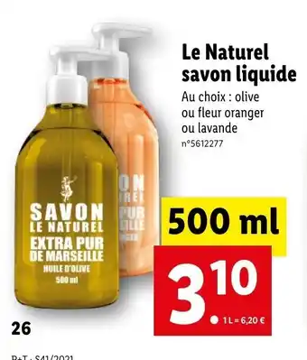 Lidl Le Naturel Savon Liquide offre