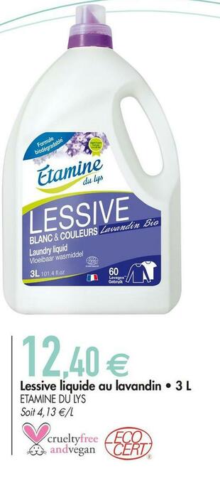 Biomonde Etamine du lys lessive liquide au lavandin offre