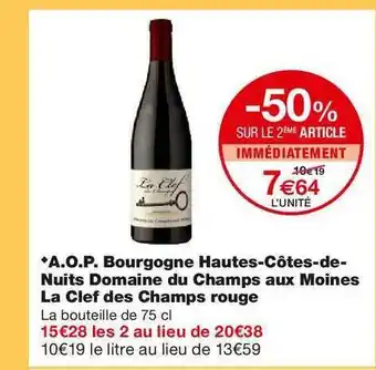 A.o.p Bourgogne Hautes-cĂŽtes-de-nuits Domaine Du Champs Aux Moines La Clef Des Champs Rouge