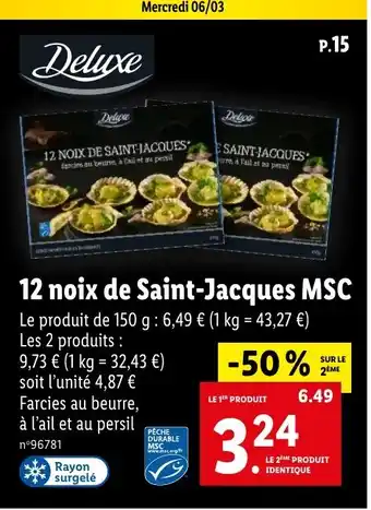 Lidl 12 noix de Saint-Jacques MSC offre