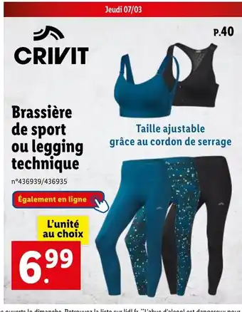 Lidl Brassière de sport ou legging technique offre