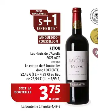 Lidl FITOU Les Hauts de L'Ayrolle 2021 AOP offre