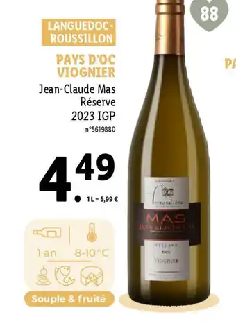 Lidl PAYS D'OC VIOGNIER Jean-Claude Mas Réserve 2023 IGP offre