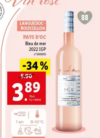 Lidl PAYS D'OC Bleu de mer 2022 IGP offre