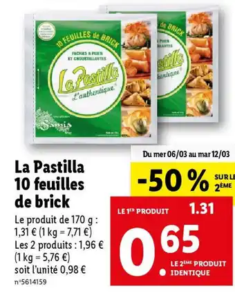 Lidl La Pastilla 10 feuilles de brick offre