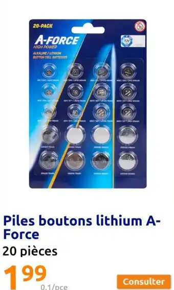 Action Piles boutons lithium A-Force 20 pièces offre