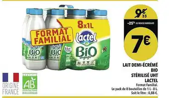 Supeco Lait Demi-écrémé Bio Stérilisé Uht Lactel offre