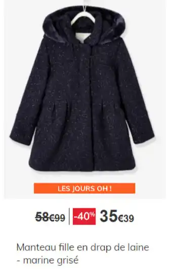Vertbaudet Manteau fille em drap de laine offre
