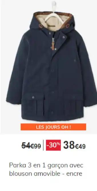 Vertbaudet Parka 3 en 1 garçon avec blouson amovible offre