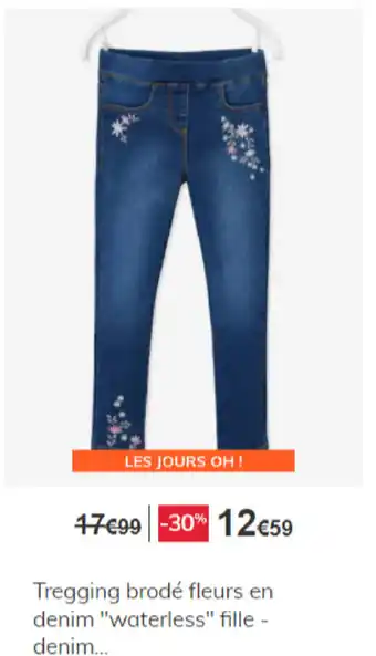 Vertbaudet Tregging brodé fleurs en denim offre