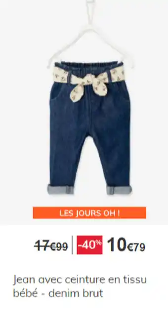 Vertbaudet Jean avec ceinture en tissu bébé offre