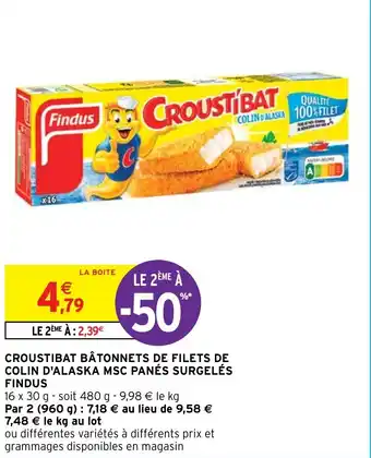 Intermarché Hyper CROUSTIBAT BÂTONNETS DE FILETS DE COLIN D'ALASKA MSC PANÉS SURGELÉS FINDUS offre