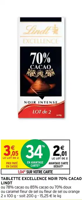 TABLETTE EXCELLENCE NOIR 70% CACAO LINDT