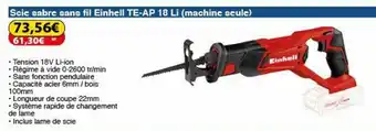 Scie Sabre Sans Fil Einhell TE-AP 18 Li (Machine Seule)