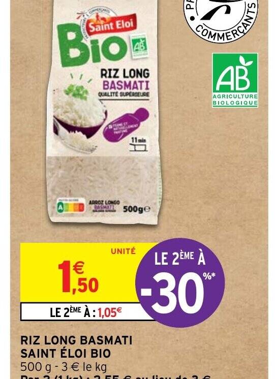 Promo RIZ LONG BASMATI SAINT ÉLOI BIO chez Intermarché Hyper