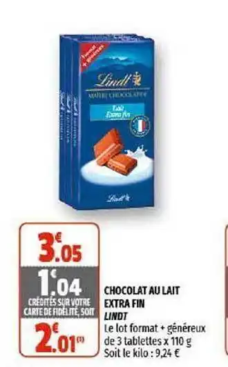 Coccinelle Supermarché Chocolat Au Lait Extra Fin Lindt offre
