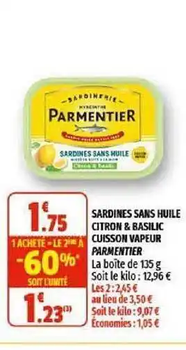 Coccinelle Supermarché Sardines Sans Huile Citron & Basilic Cuisson Vapeur Parmentier offre