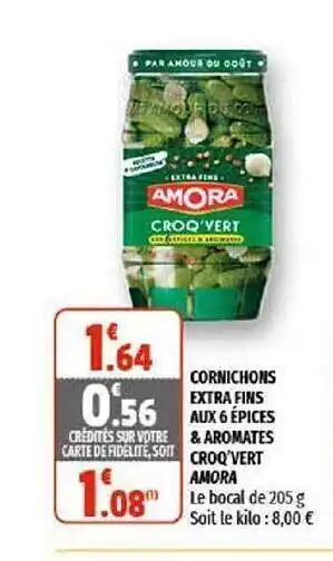 Coccinelle Supermarché Cornichons Extra Fins Aux 6 épices & Aromates Croq'vert Amora offre