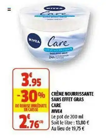 Coccinelle Supermarché Crème Nourrissante Sans Effet Gras Care Nivea offre