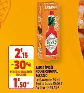 Coccinelle Supermarché Sauce épicée Rouge Original Tabasco offre