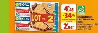 Coccinelle Supermarché Biscuits Fourrés Chocolat Noir Bio Bjorg offre