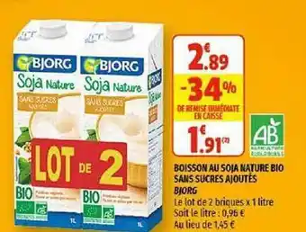 Coccinelle Supermarché Boisson Au Soja Nature Bio Sans Sucres Ajoutés Bjorg offre