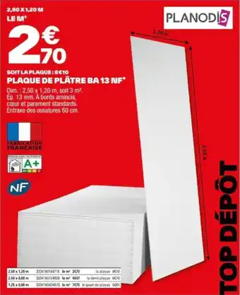 Brico Dépôt PLAQUE DE PLÂTRE BA 13 NF* offre
