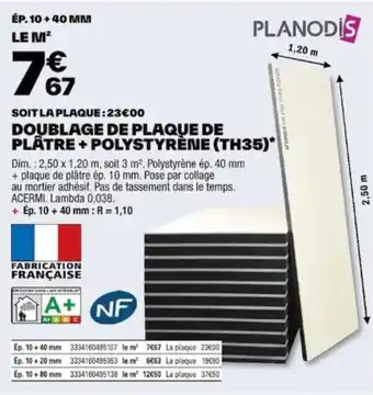 Brico Dépôt DOUBLAGE DE PLAQUE DE PLÂTRE + POLYSTYRENE (TH35)* offre