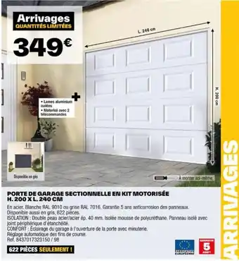 Brico Dépôt PORTE DE GARAGE SECTIONNELLE EN KIT MOTORISÉE offre