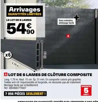 Brico Dépôt LOT DE 6 LAMES DE CLÔTURE COMPOSITE offre